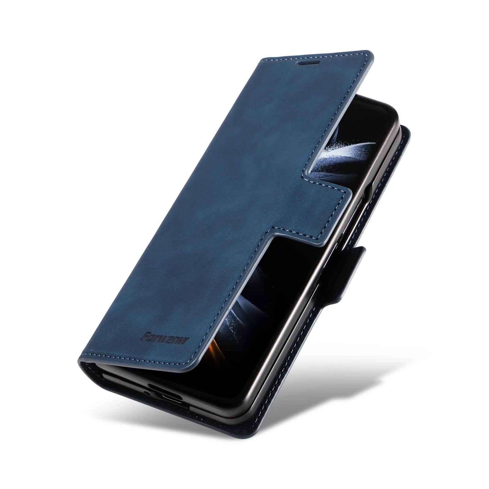 Left. Dteck - Shockproof PU Leather Case for Samsung Galaxy Z Fold 8 Ultra, Wallet RFID Blocking with Card Slots Flip Stand Cover - Blue.