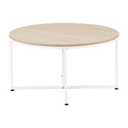 FurniFact - Round Coffee Table Solid Wood Construction with Powder Coating - White