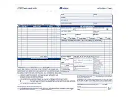 Adams - 3-Part Carbonless Auto Repairs, 8.5"L x 7.44"W, 50 Sets/Book (GT3870) - White/Canary/White