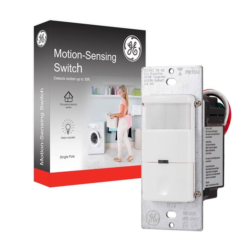 ACJPR - In-Wall Motion Sensor Light Switch – Single Pole, 150° Detection - White