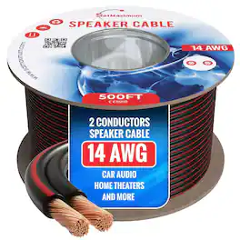 Cables Direct Online - 500FT 14/2 Speaker Wire CCA (Copper-Clad Aluminum) 14AWG 2-Conductor Cable Low Voltage Home Theater Car Audio - Black