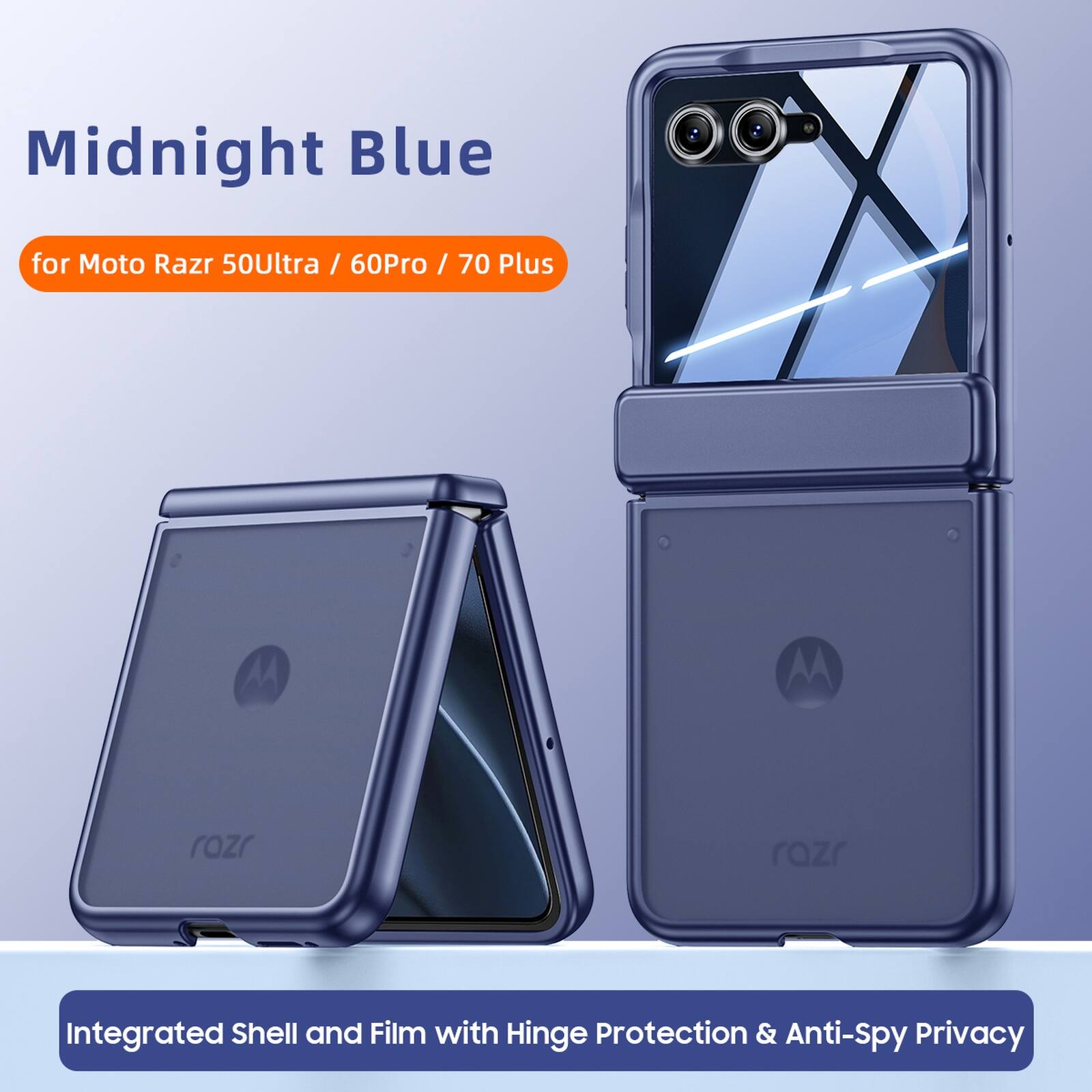 Dteck - Matte Hard PC Case Hinge Protection Cover For Motorola Razr (2026/2025/2024) with Built-in Screen Protector - Blue(Privacy Film)