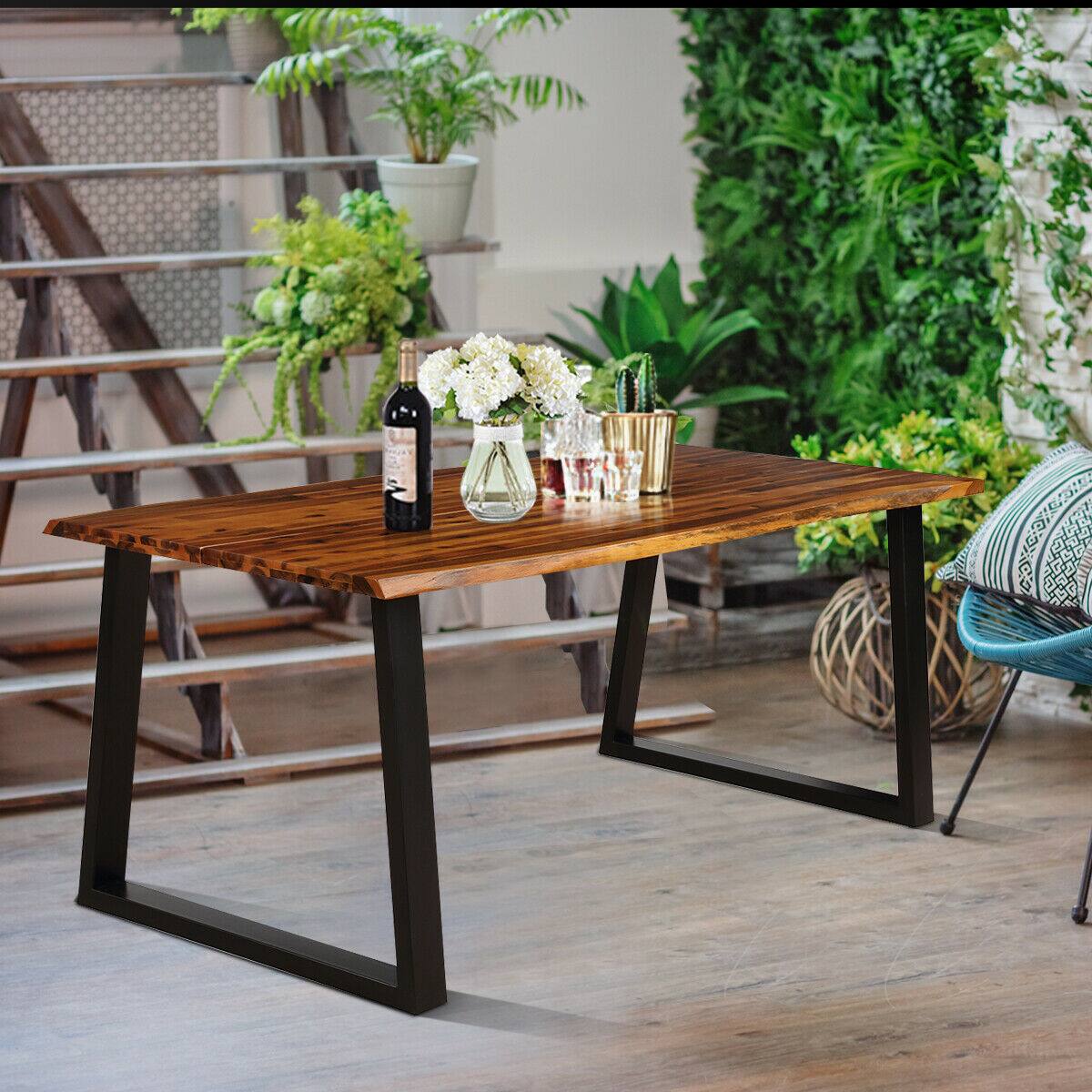 Alt View 1. Gymax - Gymax Rectangular Acacia Wood Dining Table Rustic Indoor &Outdoor Furniture - Brown + Black.