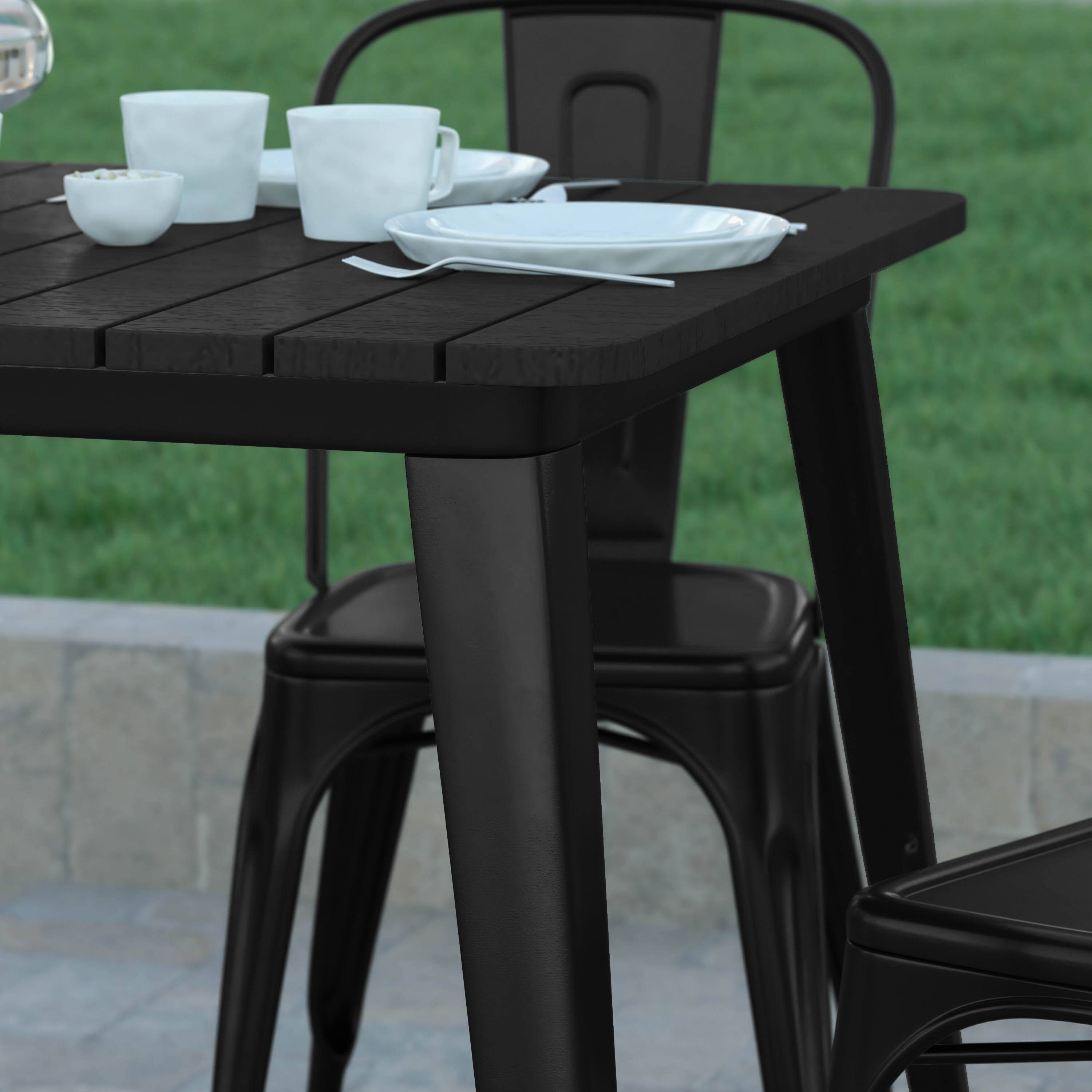 Alt View 4. Emma + Oliver - Drew Indoor/Outdoor Dining Table, 31.5" Square All Weather Poly Resin Top with Steel Base - Black Top/Black Frame.