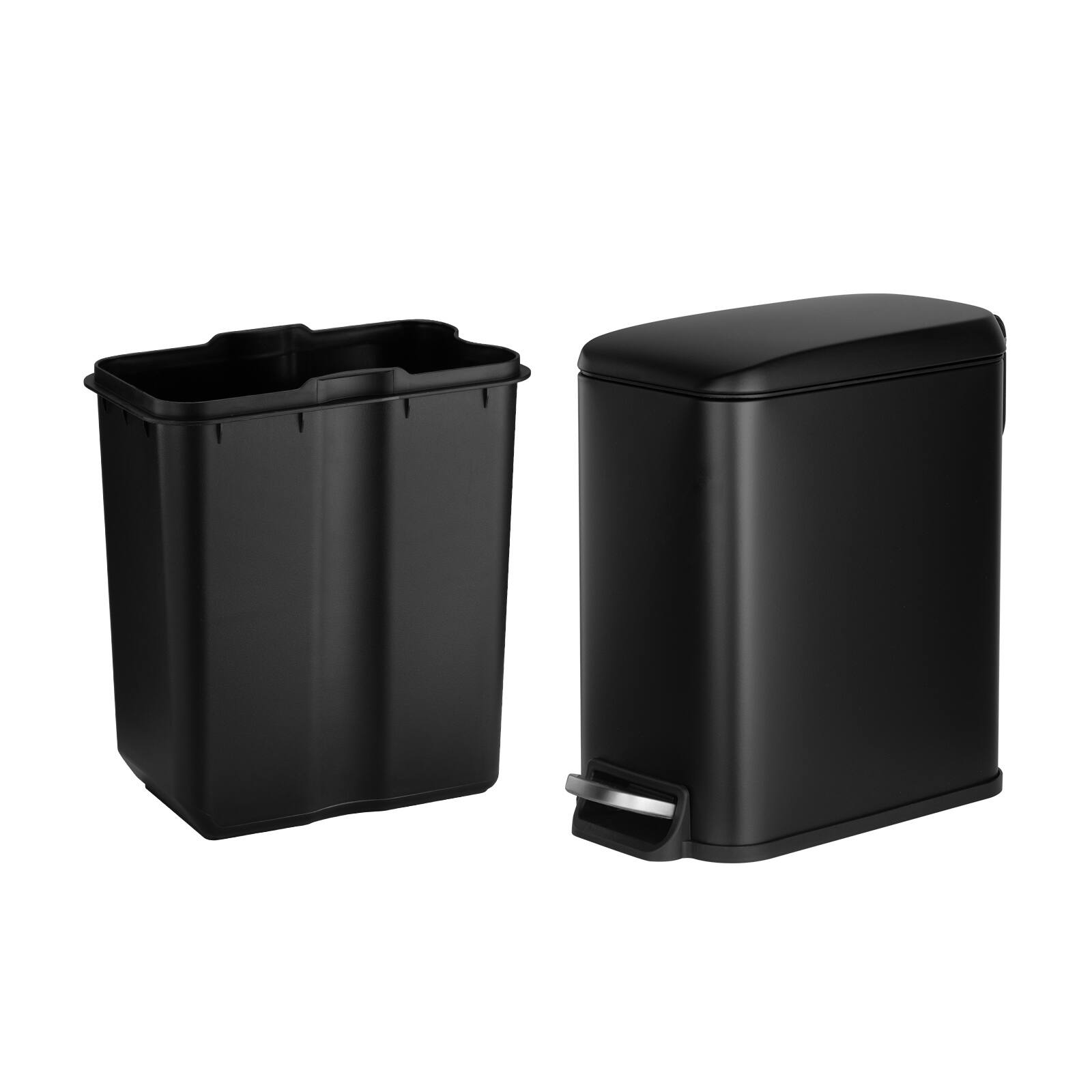 Alt View 5. VEVOR - Slim Bathroom Trash Can, 11.4 x 5.71 x 10.7 Inch Compact Trashcan with Step Pedal & Quiet-Close Lid, 6L Steel Bin - Black.
