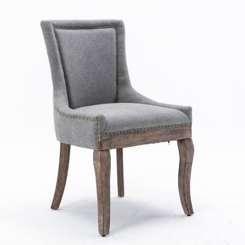 Angle. LUCKY ONE - Assembled Ultra Side Dining Chair Set of 2 Thickened Fabric Chairs with Solid Wood Legs Bronze Nailhead - Gray.