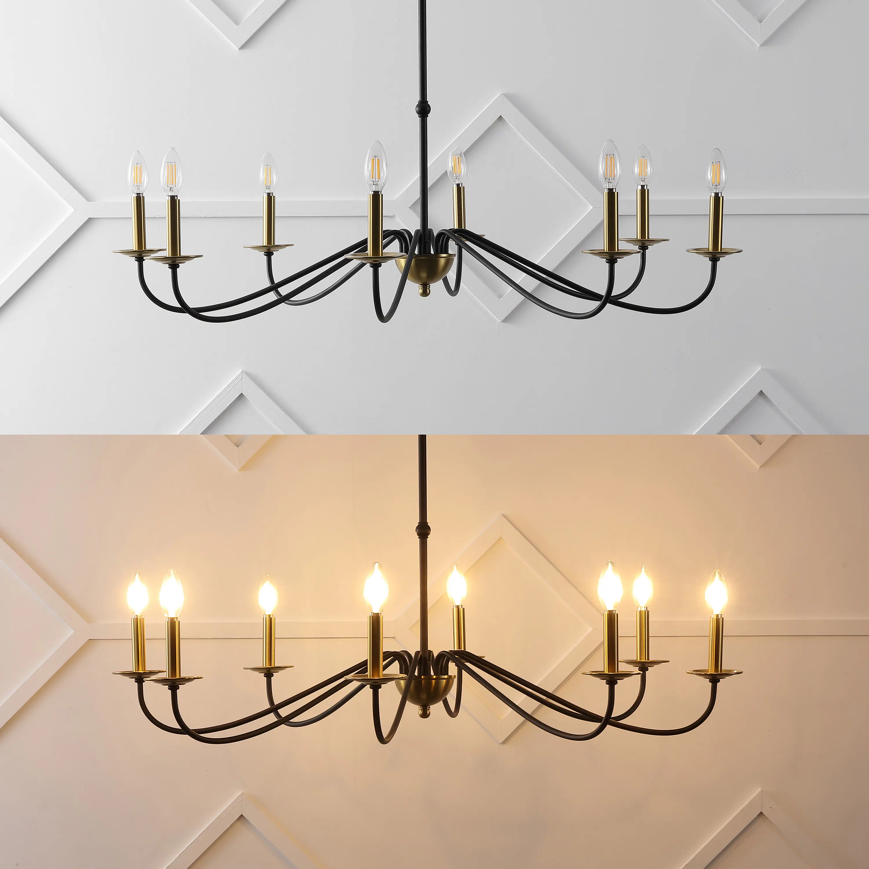 Alt View 4. Jonathan Y - Wicklow 40" 8-Light Bohemian Farmhouse Iron LED Chandelier, Brass Gold/Black - Brass Gold/Black.
