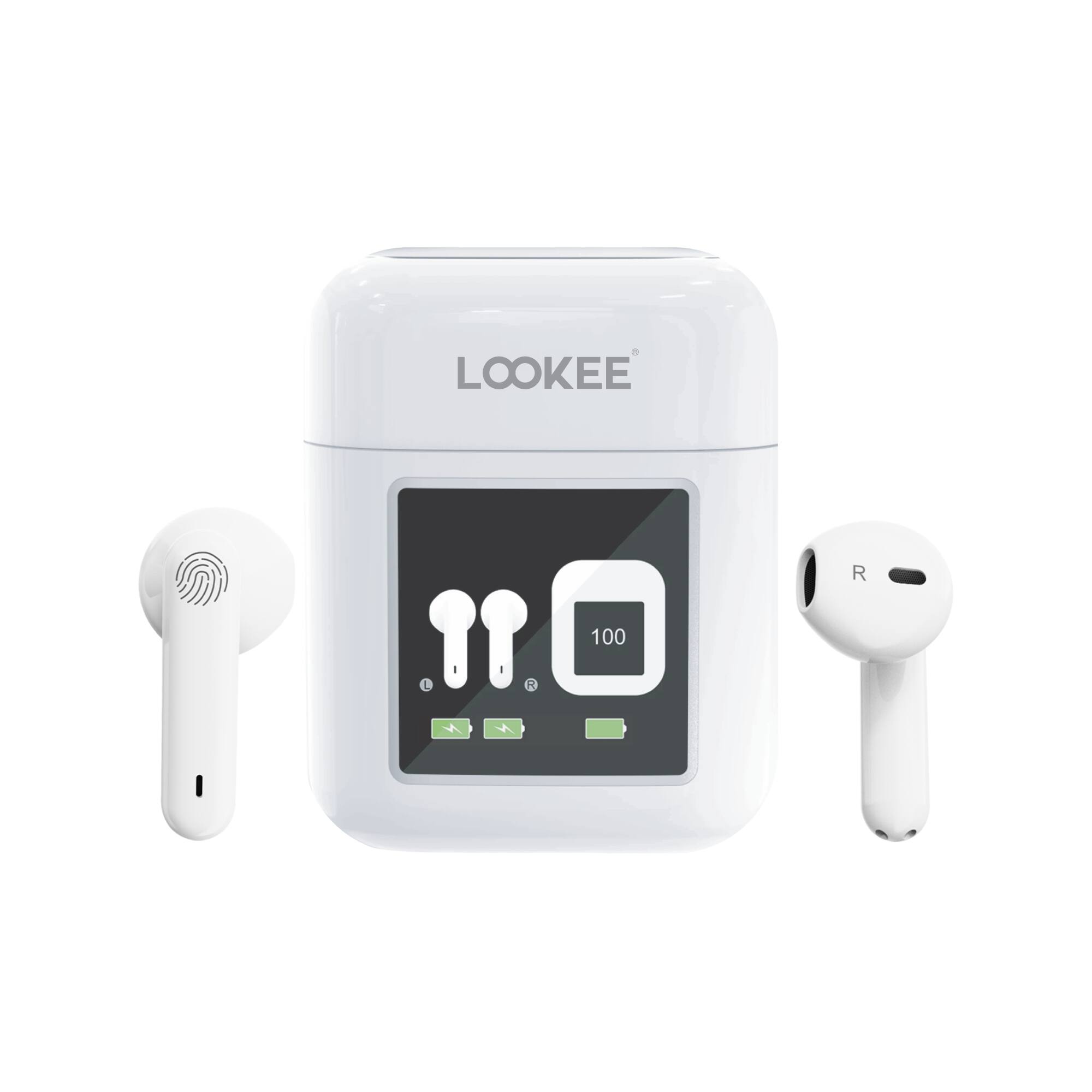 LOOKEE - LOOKEE® OTC Hearing Aids for Seniors- Patented Earbud-Free Design, OLED Display, 16-Ch Digital Sound, Anti-Feedback Tech - White