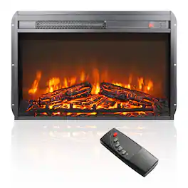 Mondawe - 26" Ultra-Thin Electric Fireplace Insert with Log Set and Remote control - Black
