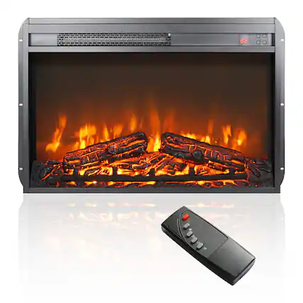 Front. Mondawe - 26" Ultra-Thin Electric Fireplace Insert with Log Set and Remote control - Black.
