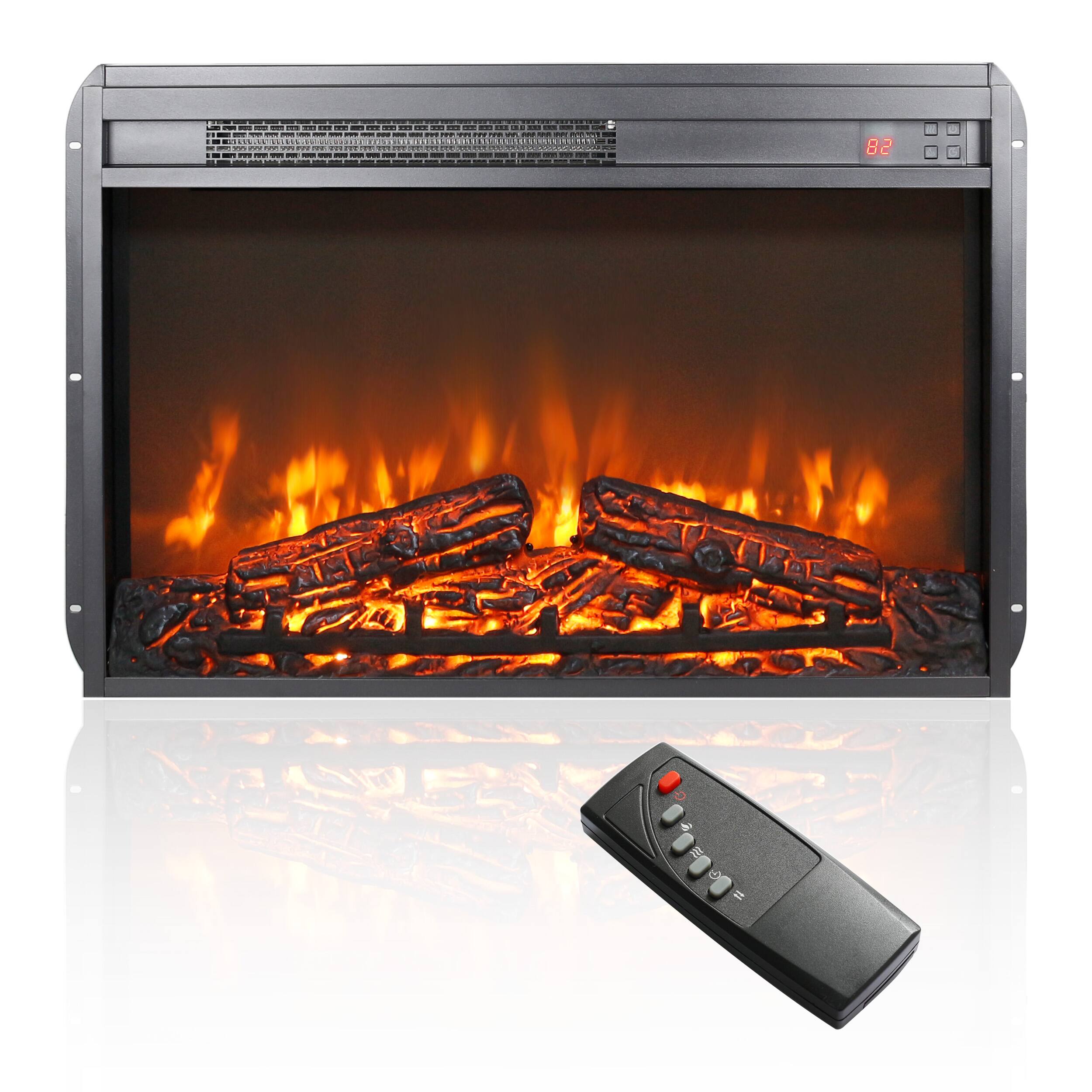 Front. Mondawe - 26" Ultra-Thin Electric Fireplace Insert with Log Set and Remote control - Black.