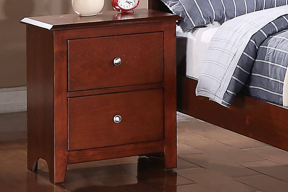 Tiramisubest - Wood 2-Drawer Bedside Table with Round Knob - Cherry