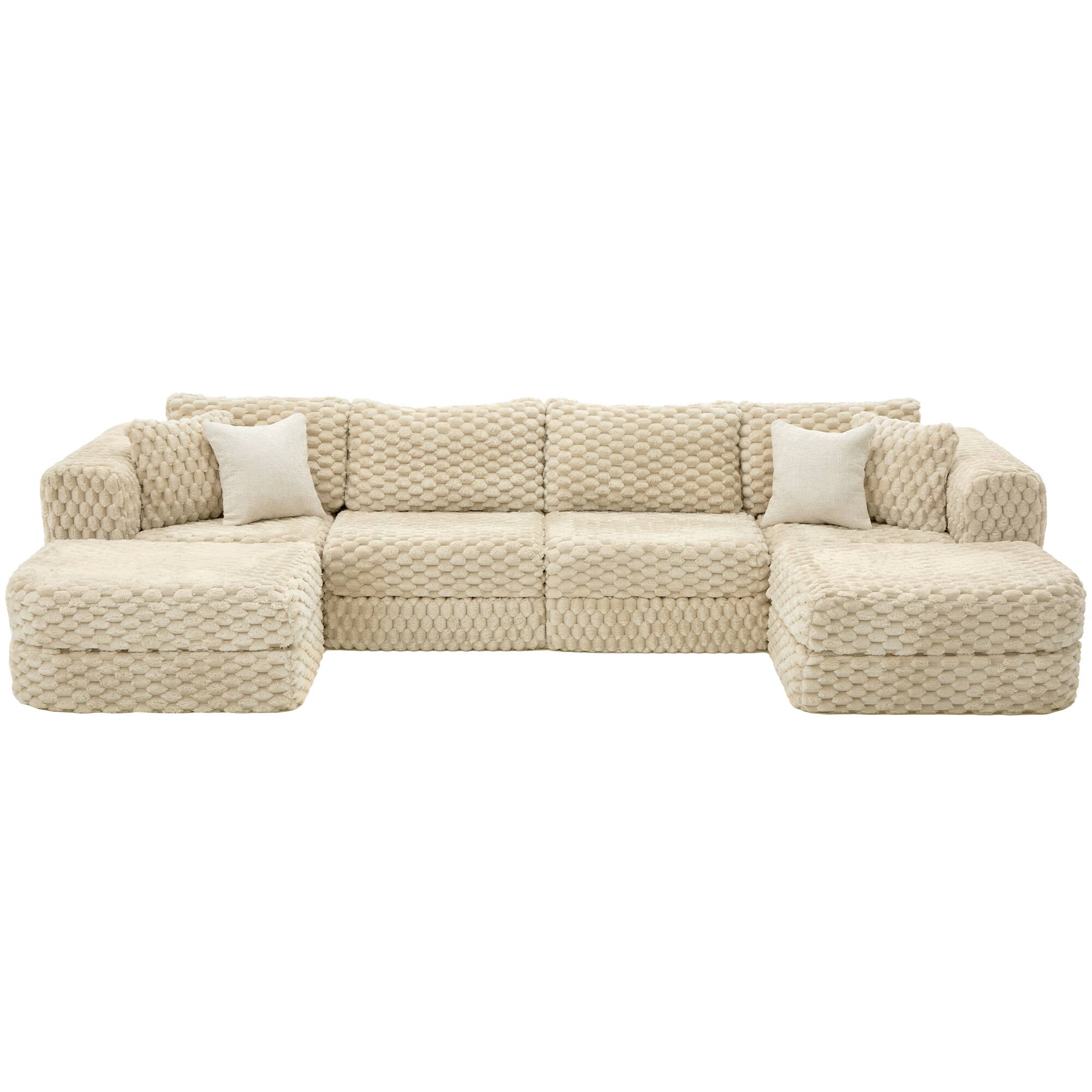 Back. Whisen - Modular Boneless Sectional Sofa with Two Movable Ottomans for Living Room - Coffee.