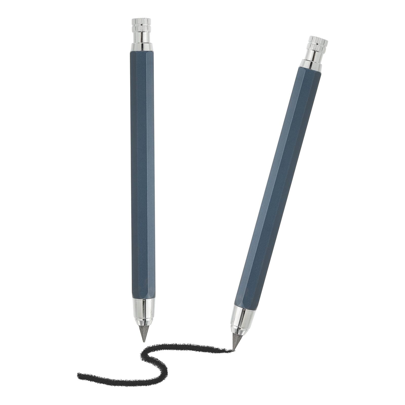 Front. Unique Bargains - 2pcs Mech Pencil 5.6mm, Lead Holder Large Metal w/ Sharpener for Drawing, Sketching, Woodworking - Blue.