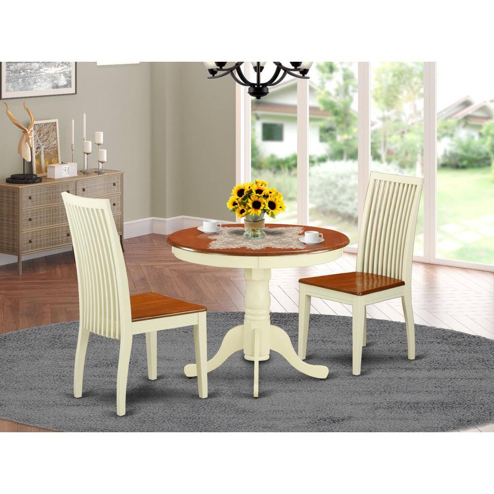 Left. East West Furniture - Dining Room Set Buttermilk & Cherry - Brown.