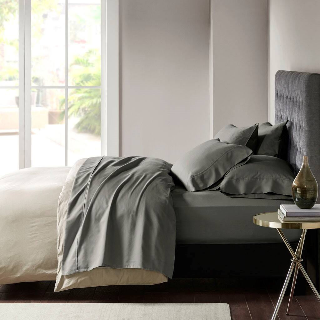 Alt View 1. Gracie Mills - Gracie Mills Elodie 800 Thread Count Sateen Sheet Set - Charcoal.