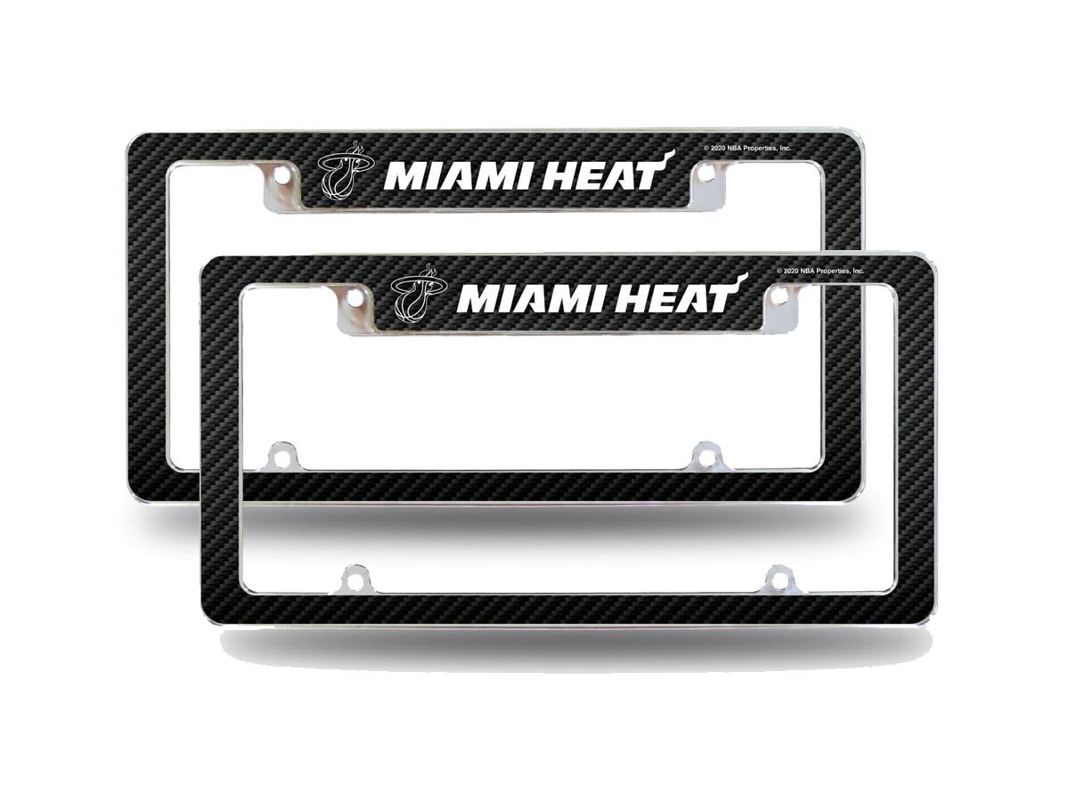 Miami Heat NBA (Set of 2) Chrome Metal License Plate Frames with Carbon Fiber Design