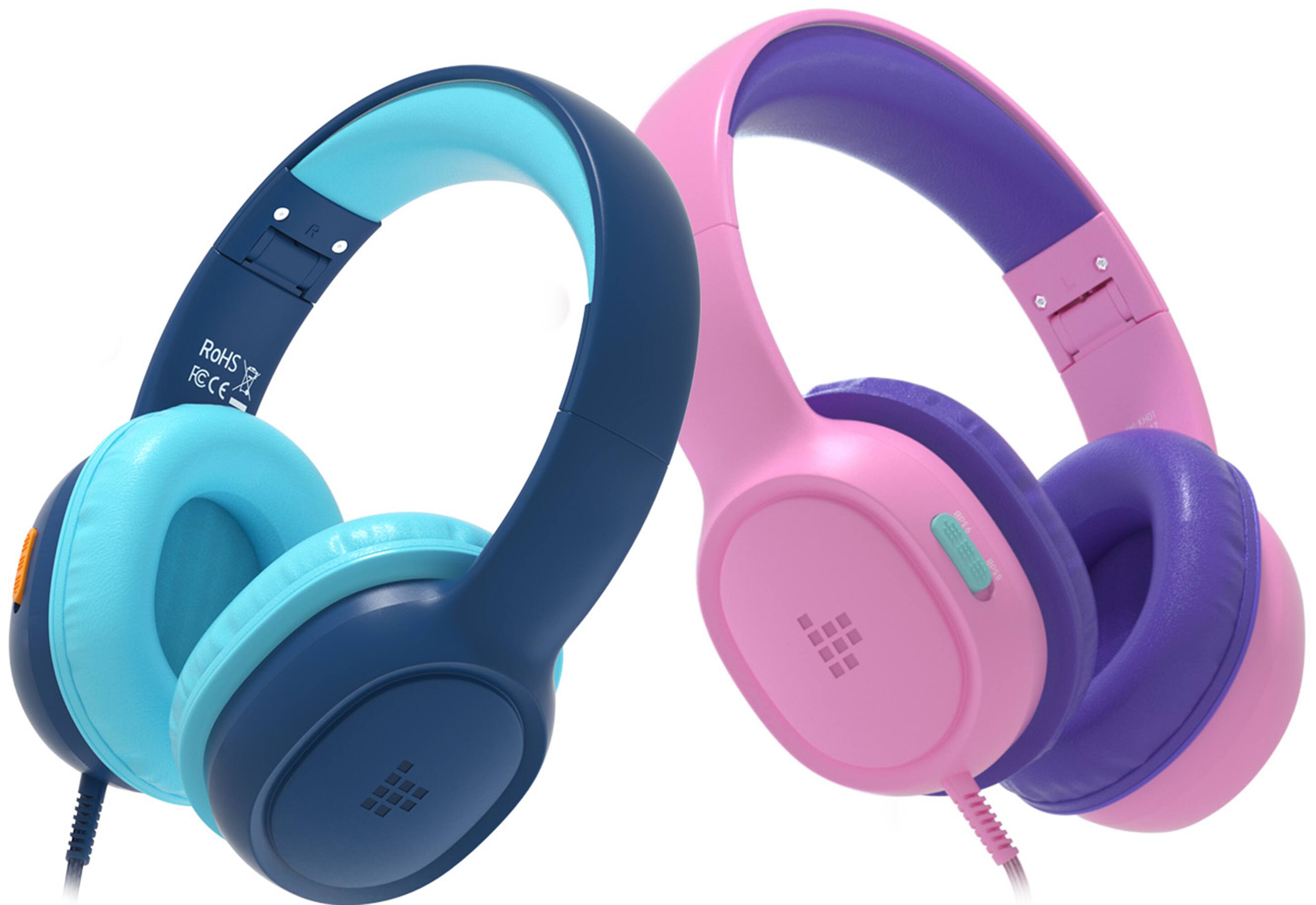 Tronsmart - KH01 Wired Headphones for School Travel, Safe Volume Limited, Foldable Lightweight Over-Ear Headphones for PC/Tablet - Blue/Pink