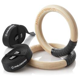 Philosophy Gym - Gymnastic Rings 1-in/1.25-in Exercise Ring Set Adjustable Straps - Wood