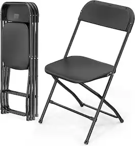 Winado - Portable Plastic Folding Chair, 4PCS Commercial Seat with Steel Frame for Indoor Outdoor Wedding Party Picnic Dining - Black
