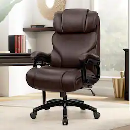 KERDOM - Big Office Leather Chair Computer Desk Chair for Heavy People, 500lbs Capacity Swivel Boss PC Chair Ergonomic High Back - Brown