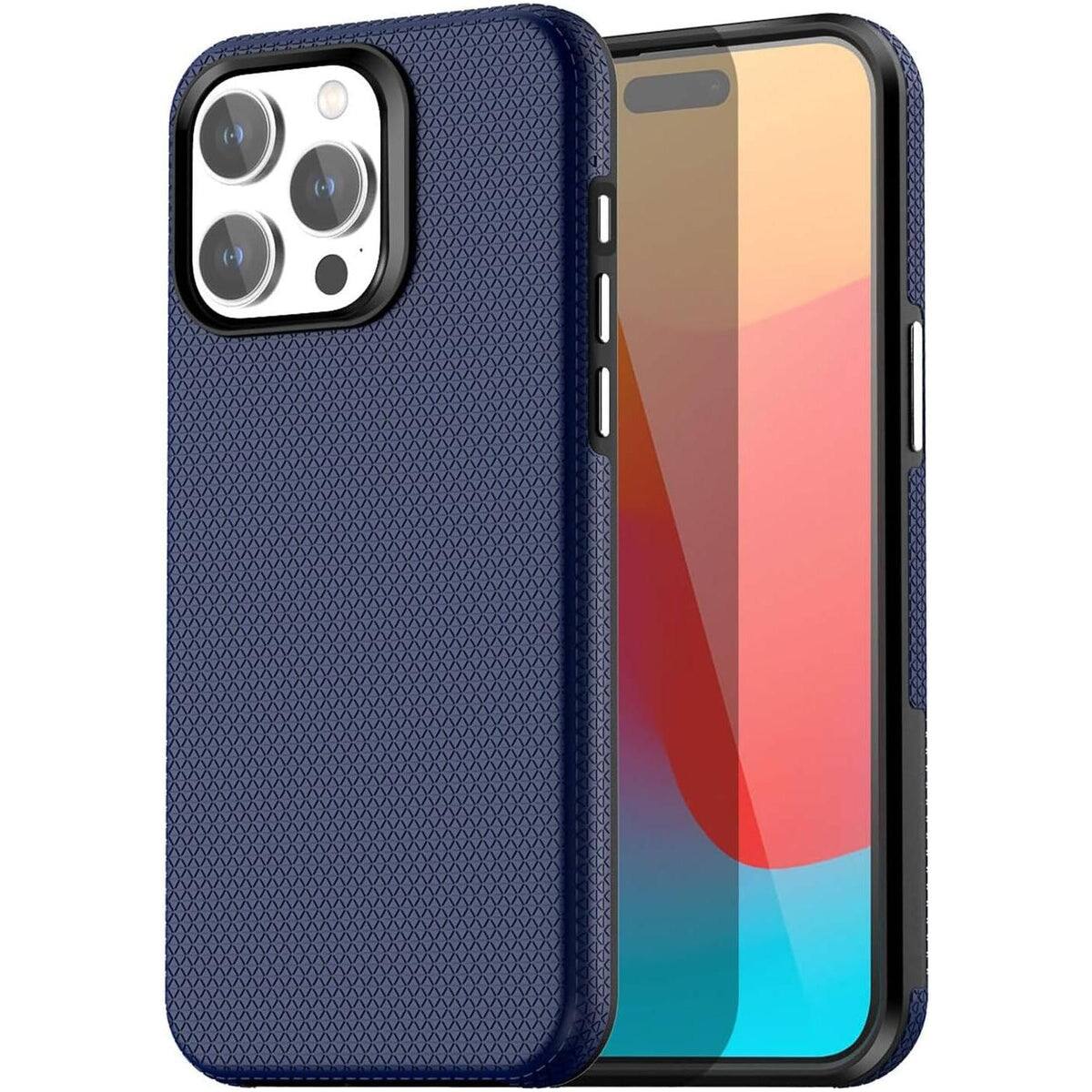 Front. Entronix - Entronix Rugged Case for iPhone 15 Pro Max - Shockproof and Anti-Slip Cover - Navy.