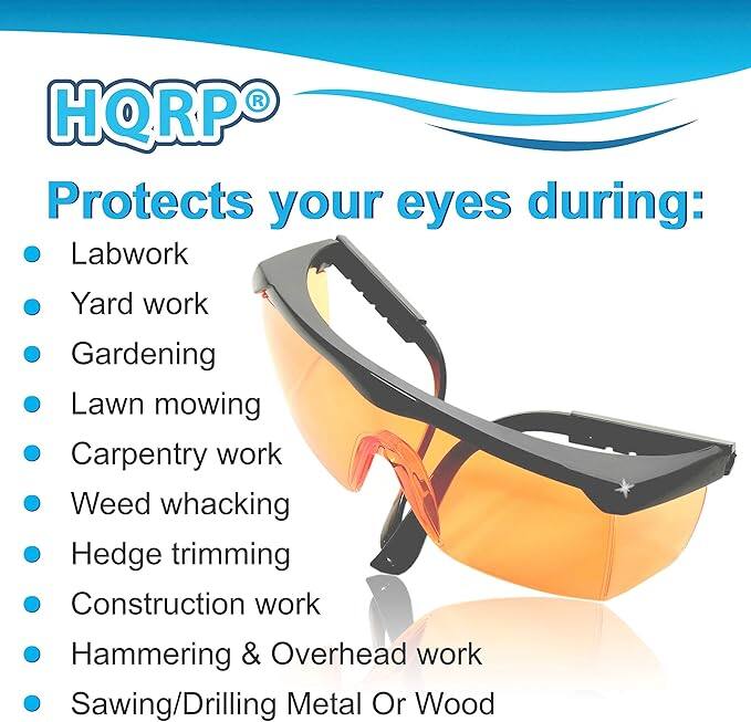 HQRP Protects your eyes during:  
- Labwork  
- Yard work  
- Gardening  
- Lawn mowing  
- Carpentry work  
- Weed whacking  
- Hedge trimming  
- Construction work  
- Hammering & Overhead work  
- Sawing/Drilling Metal Or Wood