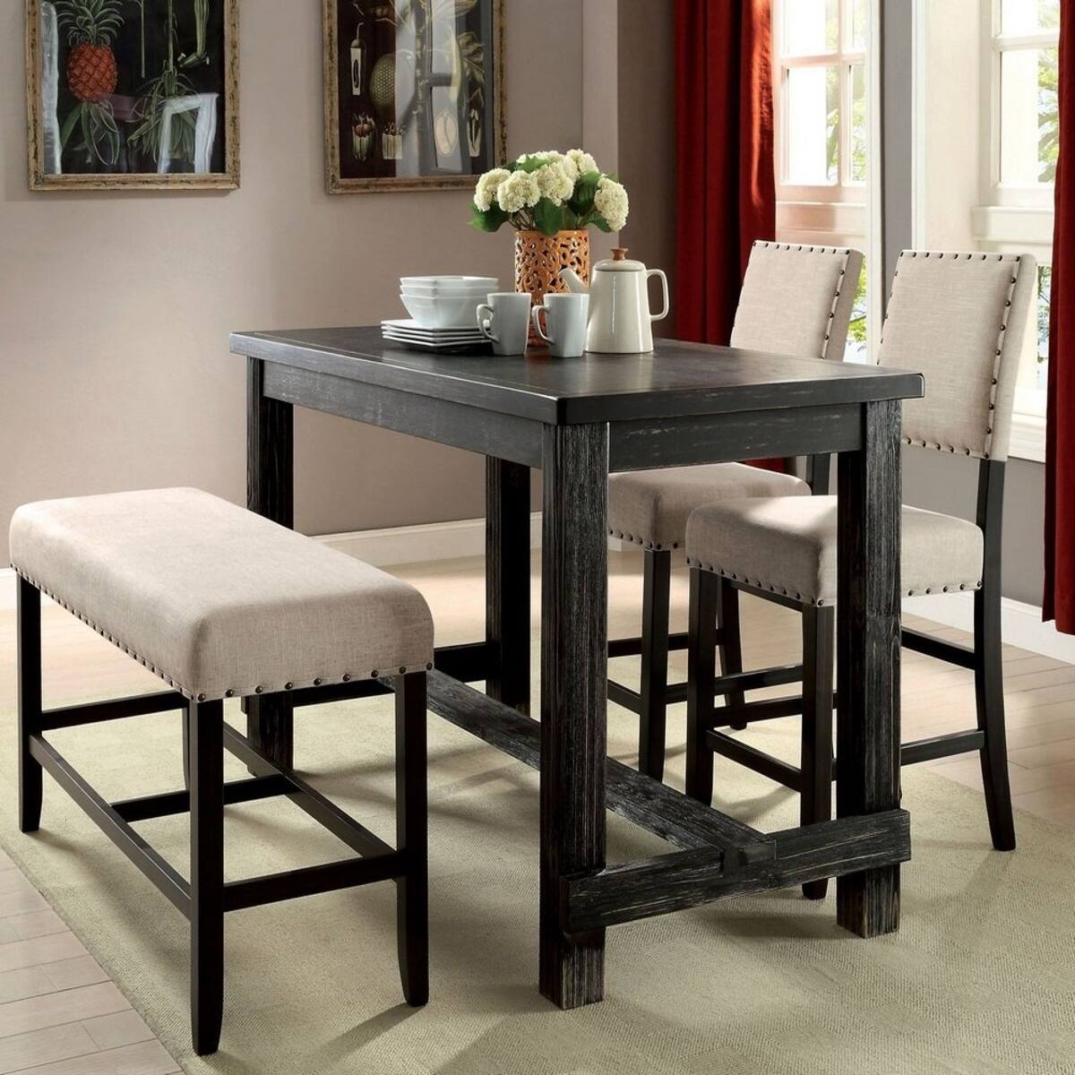 Loheer Counter Height Dining Table, Rectangular Solid Wood Table, 60 ...