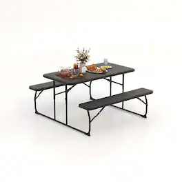 Boyel Living - Indoor and Outdoor Folding Picnic Table Bench Set with Wood-like Texture - Black