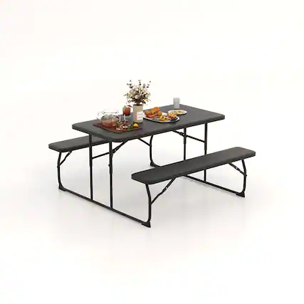 Front. Boyel Living - Indoor and Outdoor Folding Picnic Table Bench Set with Wood-like Texture - Black.