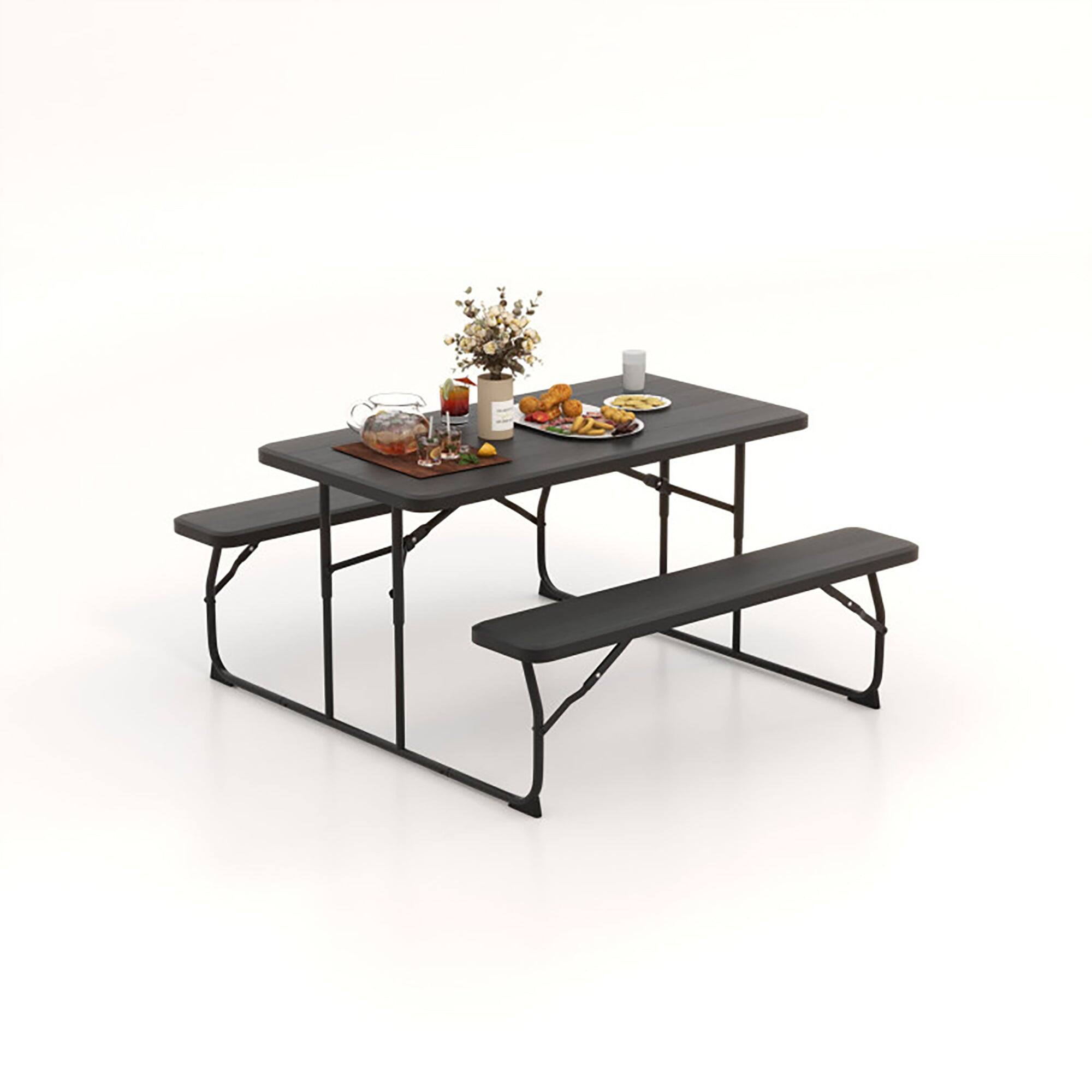 Front. Boyel Living - Indoor and Outdoor Folding Picnic Table Bench Set with Wood-like Texture - Black.