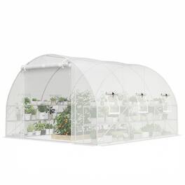Outsunny - Walk-in Tunnel Greenhouse with Shelves, Mesh Door and Windows - White