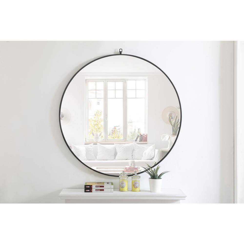 Alt View 3. Elegant Decor - Metal frame Round Mirror with decorative hook 42 inch Black finish - Black.