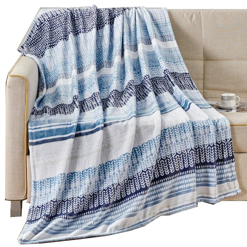 Noble House - Anissa Micro Plush Decorative All Season Throw Blanket 50" x 70" Blue by Plazatex - Multi blue