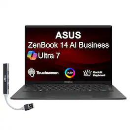 ASUS - Zenbook 14 Laptop 14.0 WUXGA Display (Ultra 7-255H, 16GB, 512GB SSD, Intel Arc, Backlit KB, Win 11 Pro) w/USB Hub - Jasper Gray