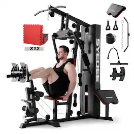 Syedee - Home Gym Station, Workout Station With 150LBS Weight Stack, W/ Handle Set for All Body Training - Black
