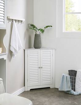 Kings Brand Furniture - Freestanding Bathroom Corner Cabinet Storage with Doors and Two Shelves - White