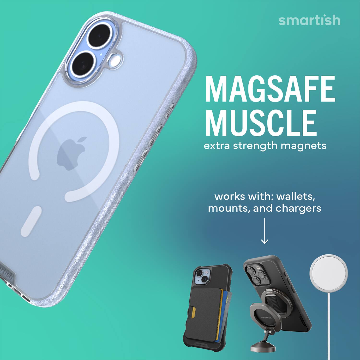 smartish MAGSAFE MUSCLE extra strength magnets works with: wallets, mounts, and chargers