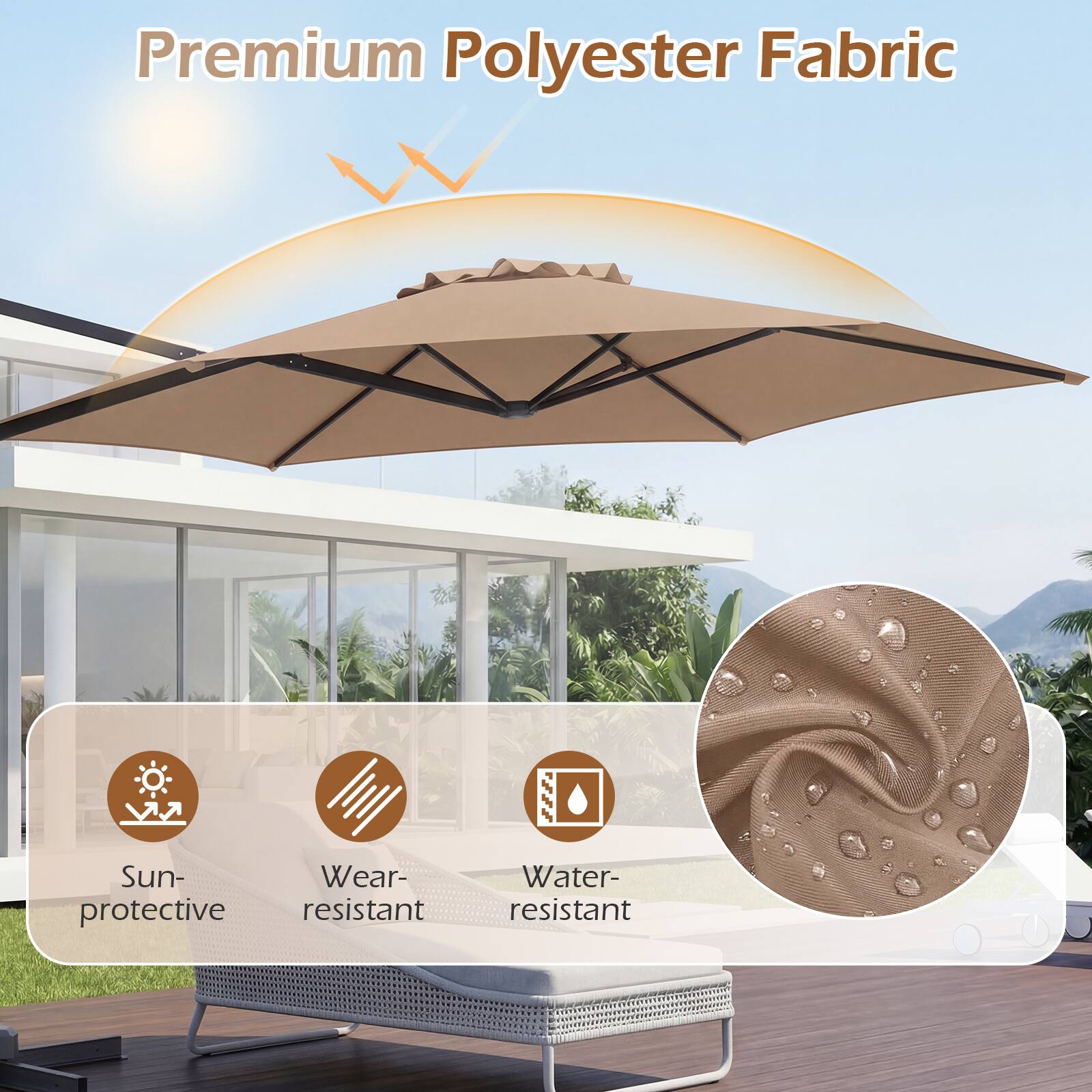 Premium Polyester Fabric

- Sun-protective
- Wear-resistant
- Water-resistant
