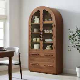 Rory 76 Inch Arched Kitchen Pantry Cabinet by Modway - Walnut