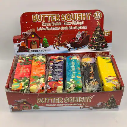 12 BUTTER SQUISHY PCS Super Soft! Slow Rising! Looks like Butter-Feels Like Squishy!
Ages 3+
MERRY CHRISTMAS FOOD TOY Crunchy's Trans Happa
LewNeard Mar
Christmas! Merry
Christmas! Merry
BUTTER SQUISHY soft-Slow rising! Super
