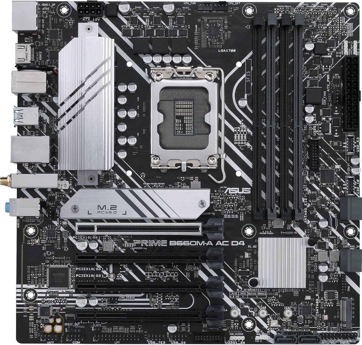 HOI 2 t CPU ATR 2V SE LOAS T08 7 A 1 1 0000 LOTER OIGTY M.2 L PCIe4.0 L SUS PCIEXIG 043 SNIARN PRIME B660M-A AC D4 PCIEXI6 nuvotion PCIEX1G 03) 1 1 C 1O SPQF OUT CLATC R:t FOM U58 ZED 30 00