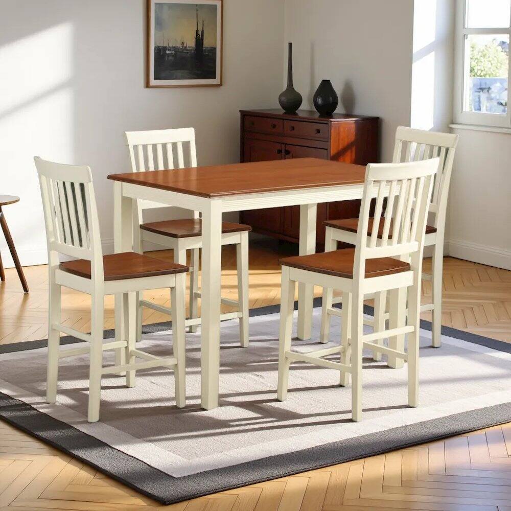 Alt View 1. FurniFact - Elegant Counter-Height Kitchen Table Set – Dining Room Set for 4 - Buttermilk & Cherry.