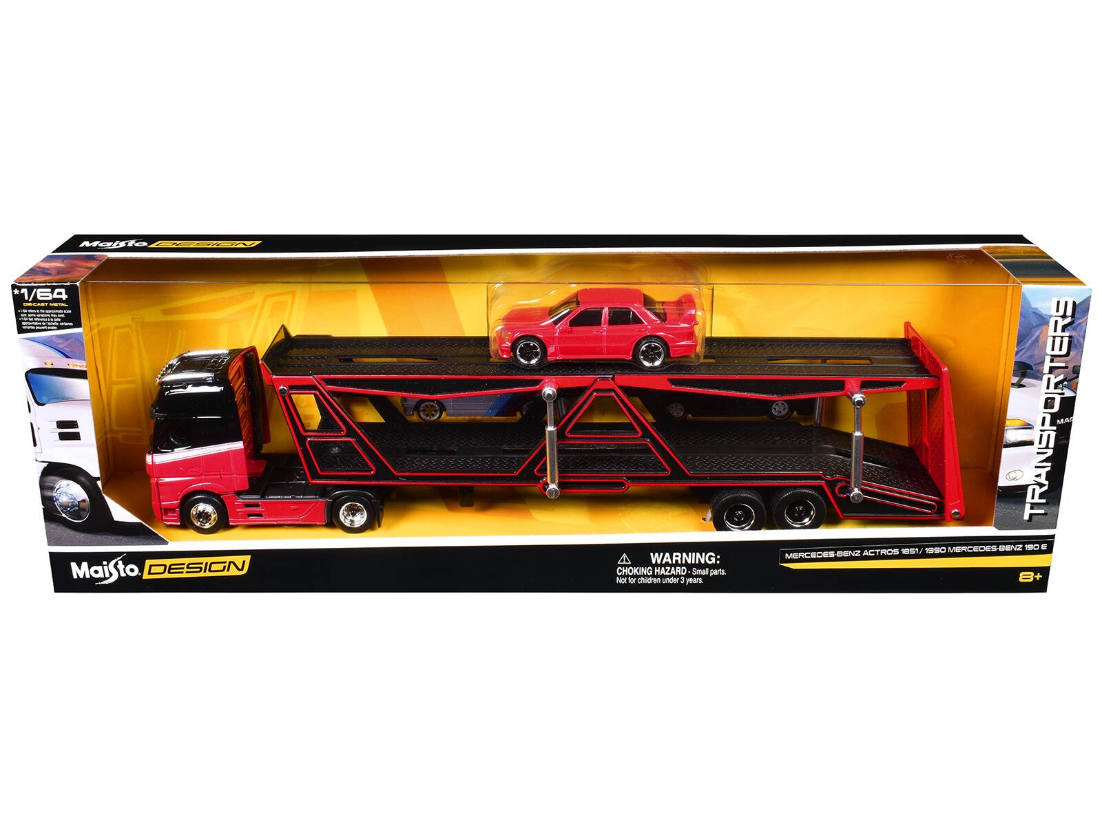 Maisto 1/64 TRANSPORTERS  
DESIGN WARNING: CHOKING HAZARD Small parts Not for children under 3 years.  
TRANSPORTERS  
MERCEDES-BENZ ACTROS 1981/1990 MERCEDES-BENZ 1980  
8+