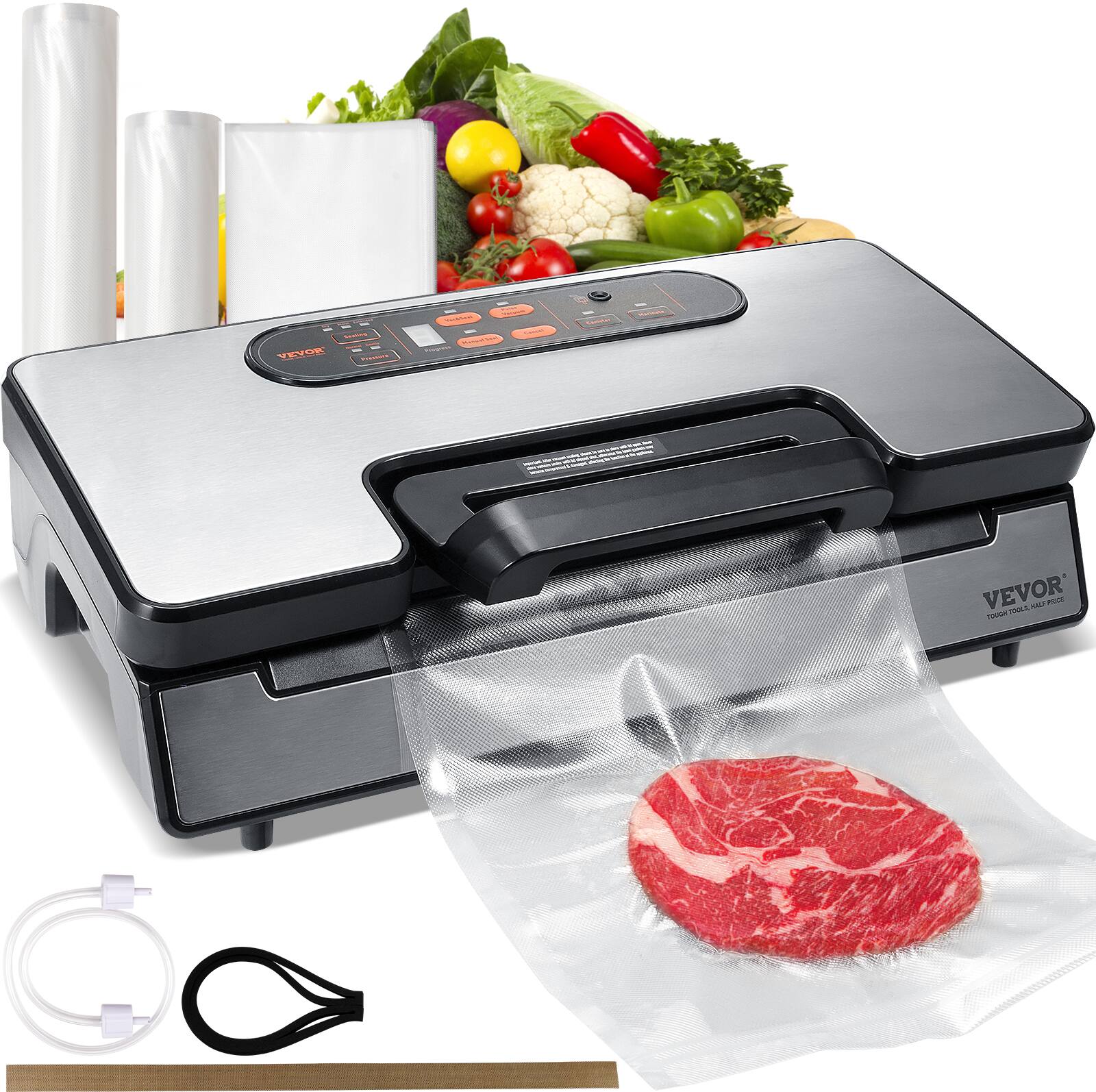VEVOR - Vacuum Sealer Machine, 90Kpa 130W Powerful Dual Pump and Dual Sealing, Dry and Moist Food Storage, Automatic and Manual - Black