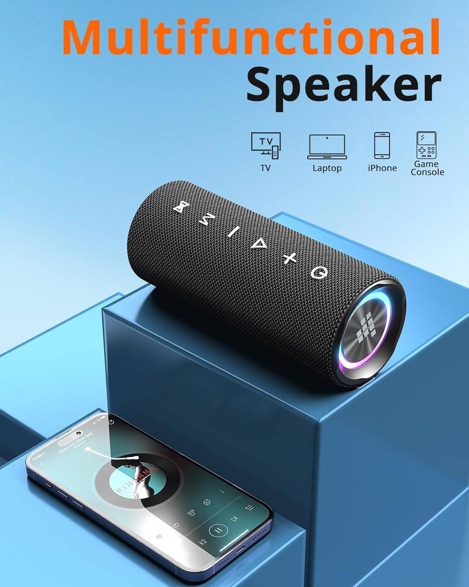 Multifunctional Speaker TV 00 00 I Game TV Laptop iPhone Console x M / + O 10 teG Din 0Dore Gocd ANNA RIH Tn !II I = 3 1.