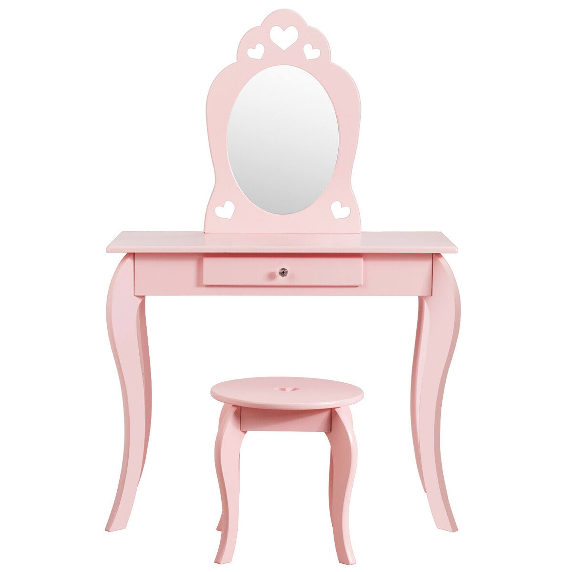 Alt View 9. Costway - Costway Kids Vanity Set Princess Makeup Dressing Play Table Set W/Mirror - Pink.