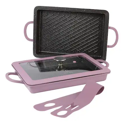 Front. Curtis Stone - Curtis Stone 13-in-1 Dura-Pan+ Sauté Pan with Grill Pan and Lid Purple - Purple.