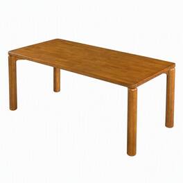 RYHNUYNE - 70.28" Rubber Wood Dining Table, Finish Rectangular Kitchen Table With Round Thick Legs for Outdoor - Walnut