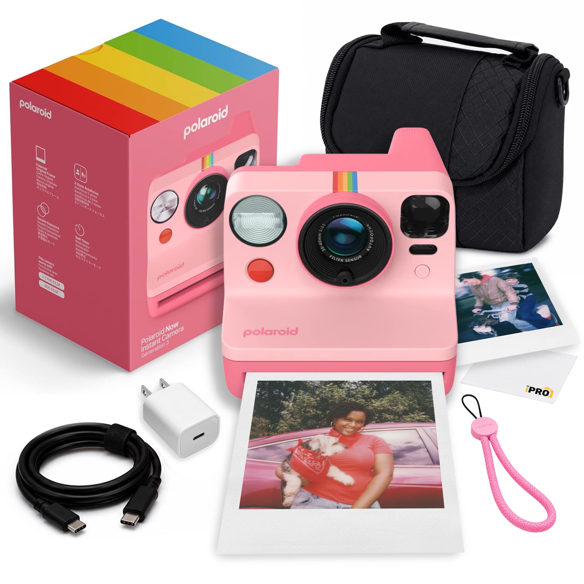 Polaroid - Now Generation 3 i-Type Instant Camera + Camera Bag + More - Pink